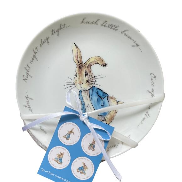 Beatrix Potter PETER RABBIT Easter Bunny Porcelain Appetizer Plates (4) New - Picture 2 of 11